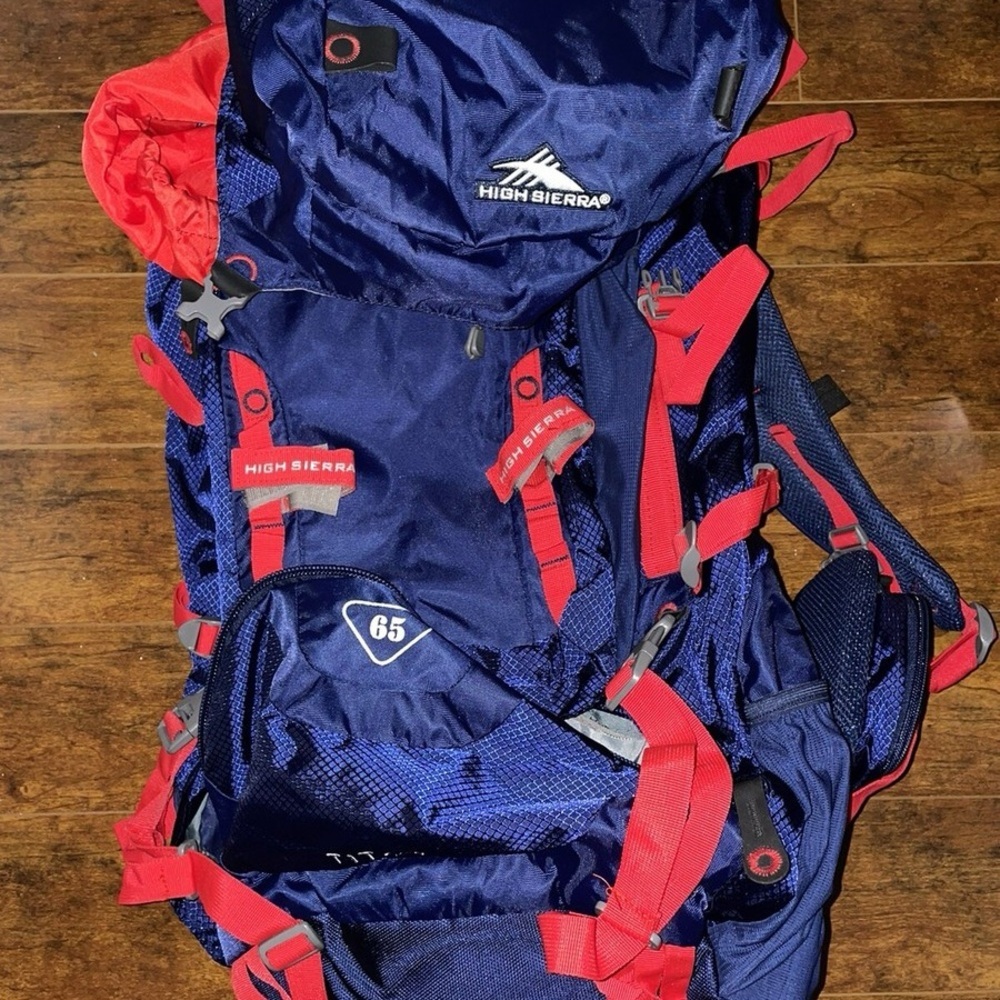 High Sierra Navy and Scarlet Hiking Backpack 65L